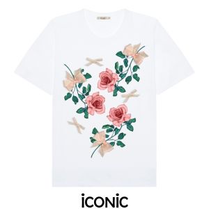 iCONiC MUSKETEERS T-shirt #20076X เสื้อยืดผญ ลายกุหลาบ ปัก โบว์ กำมะหยี่ วานเลนไทน์ เสื้อยืด เสื้อแฟชั่น เสื้อแฟชั่นผญ เสื้อออกงาน เสื้อทำงาน เสื้อไฮโซ