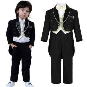 ชุดทักซิโด้สำหรับเด็กผู้ชายชุดพิธีชำระล้างชุดกล่องใส่แหวนงานแต่งงานเด็กวัยหัดเดินชุดทางการฤดูหนาวสำหรับเด็กทารกชุด Americana