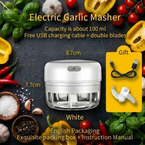 Wireless Mini Electric Garlic Machine 360° Waterproof Click and Automatically Start Jog Switch Multi-usage Stainless Steel Cutter Blade