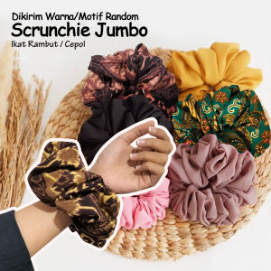 Scrunchie ikat rambut cewek cemol kain motif kuncir rambut panjang kuncritan ikat kepala berhijab