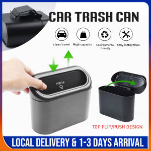 Universal Car Trash Can Garbage Hanging Vehicle Garbage Dust Case Storage Box Flip Lid Dust bin Organizer Pressing Type Trash Can Rubbish Bin Garbage Storage  Tong Sampah Kereta汽车翻盖垃圾桶
