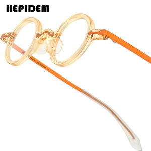 HEPIDEM Acetate Gọng kính phụ nữ thiết kế thương hiệu nhỏ Retro Kính Tròn kính nam Nhật Bản thủ công cổ điển kính mắt cho mắt 9341