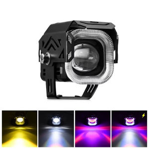 【FREE SWITCH】2pcs LED Motorcycle Spotlights Super Bright Fish Eye Lens Angel Eye Electric Vehicle Lights Motorcycles Spotlight