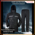Manzan High quality Motorcycle Raincoat Jacket & Pants Double Layer and Extra thickness(Black). 