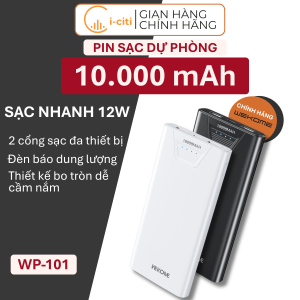 Pin sạc dự phòng Wekome WP-101 10000mAh sạc nhanh 12W 2 cổng USB nhỏ gọn tiện lợi