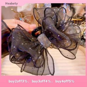 Heabety Black Mesh Bow Rhinestone Hair Claw Vintage Elegant Hair Clamp Hairpin Shark Clips For Women Fashion Hair Accessories