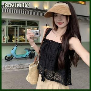 RAZIE BIN เสื้อกล้ามผู้หญิงสีทึบแขนกุดหลวมแต่งพู่ถักฤดูร้อน