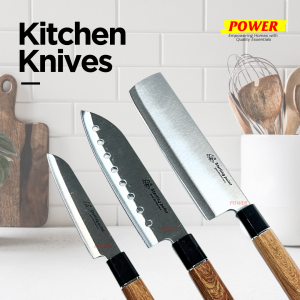Multi-Purpose Stainless Steel Kitchen Knives Set - Chef/Paring/Utility Knives with Wooden Handles