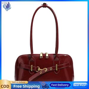 [Ueb Wholesale Center] Women PU Leather Shoulder Bag Vintage Bowling Bag Y2K for Travel Dating Shopping