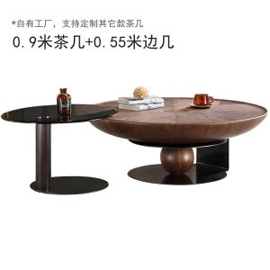 Italian Solid Wood High-Grade Light Luxury Minimalist Living Room Coffee Table Home Side Table Combination Modern Minimalist Walnut New