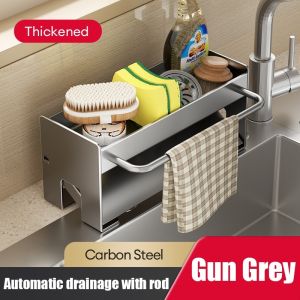 XTEN Gun Grey Sponge Holder for Sink Kitchen Sink Organizer Sponge Drainer Rack Kitchen Organizer Space Saver