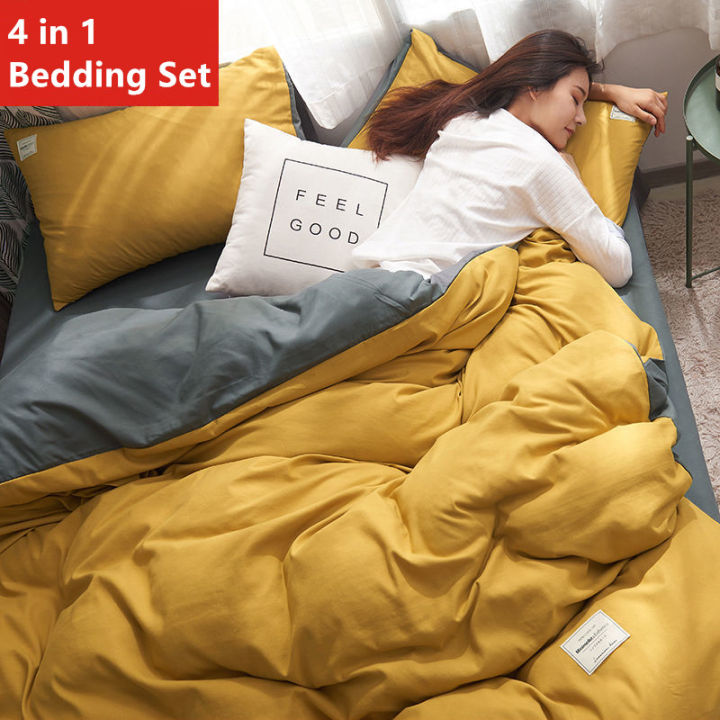 Bộ Ga Giường 4 Trong 1, Chăn Bông Màu Trơn Thời Trang Quilt Cover Bộ Ga ...