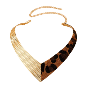 Elegant V Shaped Leather Alloy Necklace with Distinctive Leopard Pattern Designs Accessory for Styles Enthusiasts