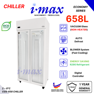 Imax 2 Door Display Chiller With NON-HEATER Glass l Meat Fruit Vegetable Flower Cake l 658L