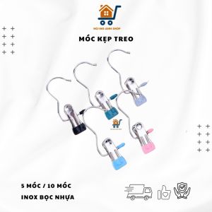 Combo 10 Móc Kẹp Inox Bọc PVC Móc Đơn Treo Quần Áo Tất Đồ Cá Nhân Chống Trượt