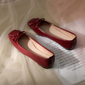 Free Shipping Square-Toe Flats For Women Autumn Style With A Shallow Opening Flat Sole Bow Detail New Chinese-Style Design And A Soft Comfortable Sole