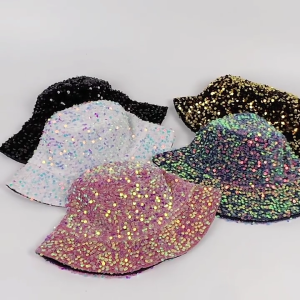 Womens All-match Wide Brim Sequins Bucket Hat Summer Spring Foldable Fisherman Cap Sunscreen Gifts for Men Outdoorsport