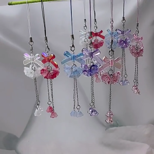 Y2k Style Phone Lanyard Strap Cute Bowknot Bag Charm Hydrangea Phone Pendant DIY Handmade Backpack Accessory for Phone