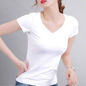 GanLai Women T Shirt New Solid Short Sleeved T-shirt Women Slim Fit Student White T-shirt Bottom Top Women V-neck Round Neck Top