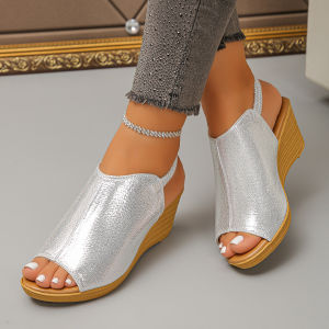 [Free Shipping] 2026 New Plus-Size Wedge Sandals Retro And Fashionable Thick-Soled Sandals Elastic-Strap Open-Toe Sandals Roman-Style Sandals For Women