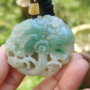 Rare Quality Yellow and Green Natural Type A Jadeite Jade beautifully crafted with frog and lotus old school hollow style certificate weigh 27.08 grams measurement 41.6 * 48 * 11 mm (pendant209)