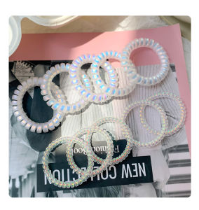 10Pcs Small Thin Colorful Elastic Plastic Rubber Spiral Coil Telephone Cord Wire No Crease Hair Ties Scrunchies Hair Ring Hair Band for Women Wholesale
