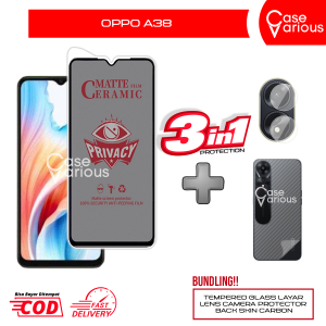 Tempered Glass Oppo A38 Anti Gores Spy Matte Privacy Free Camera Lesn dan Skin Carbon