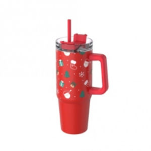 Double Wall Vacuum Insulation Stainless Steel Christmas Mug With Lid 40oz Tumbler With Handle