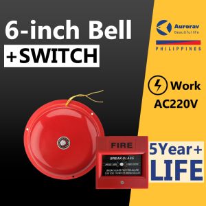 Fire Alarm Bell Manual Switch 4"/6"/8"/10"/12" Home Safe Mall Office Fire Fighting Alarm Red Supply Fire Alarm Bell 220V AC Power Fire Alarm Bell