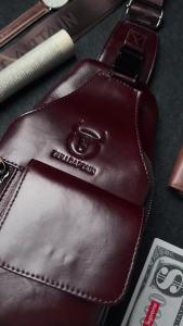 BULLCAPTAIN Vintage Mens Top-Grain Leather Sling Bag Genuine Leather Crossbody Chest Design 8-inch iPad Compartment