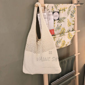 [SG Stock]Boho Hollow Knit Shoulder Bag Breathable Mesh Crochet Tote Bag for Daily Use Beach Travel