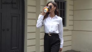 siliteelon  Womens Stain-Resistant Dress Shirt Wrinkle-Free Long Sleeve Shirt Solid Color Work Business Button Shirt