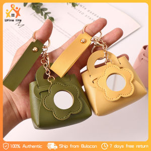 Portable Lipstick Bag Packet Flower Mirror Keychain Leather Mini Bag Keychain for Women KeyChain Ring Valentines Day Gift