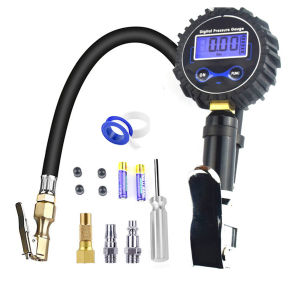 จอแสดงผล LCD เครื่องวัดความดันลมยางเครื่องวัดความดันลมยางรถยนต์และรถจักรยานยนต์ เครื่องสูบลมยางดิจิทัลพร้อมเกจวัดความดัน200PSI Heavy Duty หัวเติมลมและอุปกรณ์คอมเพรสเซอร์ยางท่อและปลั๊กเชื่อมต่อเร็วสำหรับรถยนต์รถบรรทุก จักรยานรถจักรย