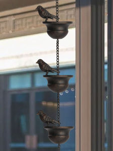 วินเทจโลหะนกลมระฆังเหล็กศิลปะตกแต่งสวนกลางแจ้งลานจี้หัตถกรรมโซ่ฝน