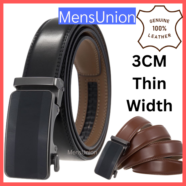 100% Cowhide Leather Belt [M'sia Stock] 3CM Width Men's Automatic ...