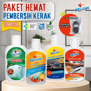 EZCLEAN PAKET GROSIR HEMAT ISI 12 BOTOL PEMBERSIH KERAK PEMBERSIH KAMAR MANDI PORSELEN KERAMIK KLOSET TOILET WASTAFEL PEMBERSIH STAINLESS KRAN SHOWER PEMBERSIH KACA CERMIN AQUARIUM PEMBERSIH DAPUR PEMBERSIH PANCI