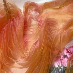 ALLLUCK Đầy màu sắc hai màu Vải Organza xếp ly Kết cấu lưới cứng 150cm X 1 thước Vải may quần áo tự làm Thời trang Màu chuyển sắc Thiết kế trang phục và vải Quần áo trẻ em