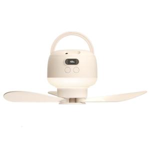 USB Rechargeable Ceiling Fan Remote Operated Adjustable LED Light Silents Hanging For Outdoor Indoor Cooling