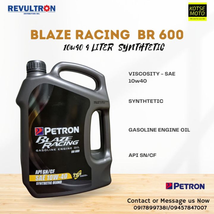 PETRON BLAZE RACING BR 600 10W40 SEMI-SYNTHETIC BLEND 4 LITERS (GALLON ...