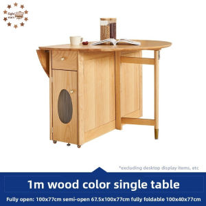 Small Solid Wood Dining Table Circular Foldable Table Nordic Extendable Dining Table Light Luxury Mobile Table
