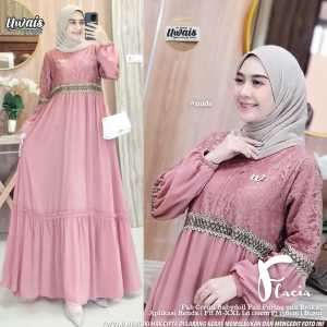 Flacia by Uwais / Gamis Maxi Dress Bahan Ceruti Babydoll mix Brokat LD 110 PB 136