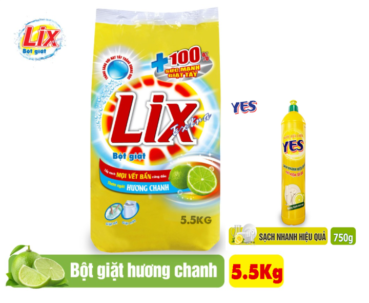 Bột giặt Lix Hương Chanh 5.5kg kèm nrc 750g