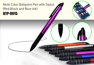 4in1 Multicolor Pen (black blue & red ink) with Soft touch Stylus (for Gadgets) BTP-8915