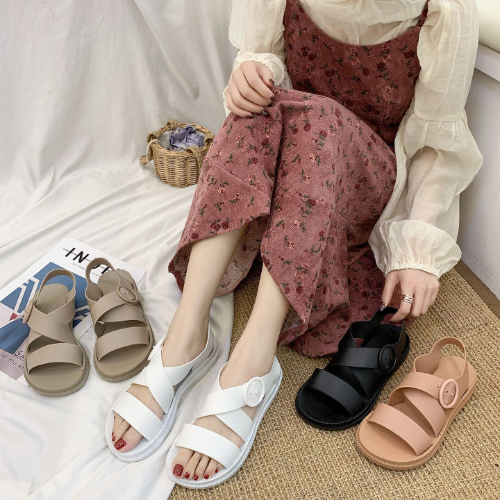 One word with Roman sandals cute solid color sandals Korean