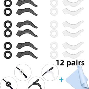12 pairs suitable for sunglasses reading glasses sports glasses ear clips ear hooks anti slip silicone glasses holders with cleaning cloth