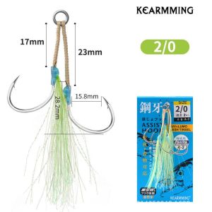 2pcs 7x7 Wire Double Assist Hooks BKK Carbon Steel Luminous UV JIgging Slow Jig Fishing 1/0 2/0 3/0 4/0 5/0 6/0
