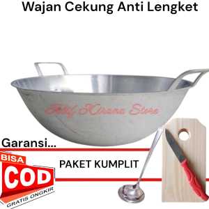 PAKET WAJAN 1 SET LENGKAP MURAH WAJAN CEKUNG DALAM ANTI LENGKET TEBAL + TALENAN KAYU + SENDOK SAYUR DAN PISAU DAPUR