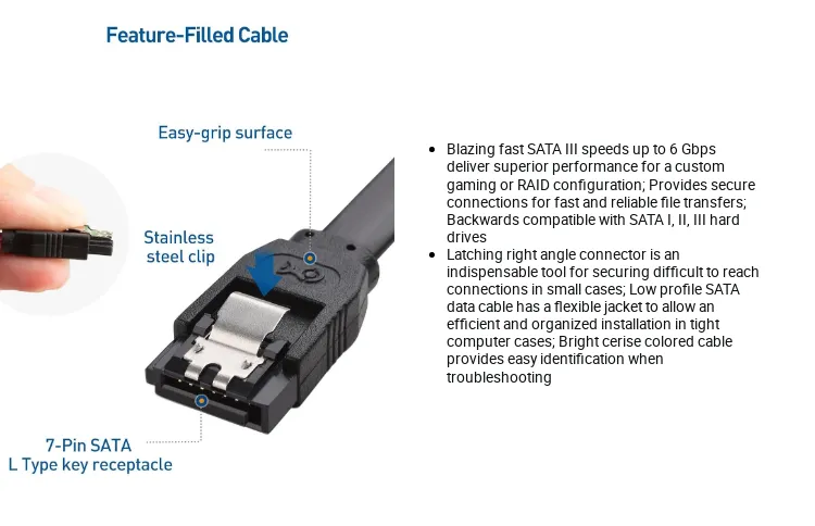 SATA Cable 45mm SSD SATA III Cable 6Gbps SATA Data Lead Locking