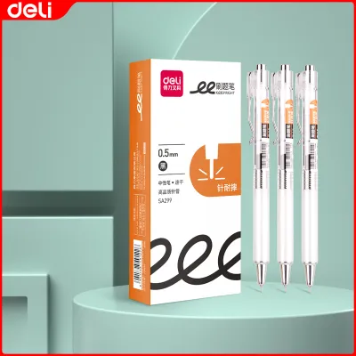 Deli 12Pcs Quick-drying Press Student Gel Pen 0.5mm high quality Needle (Black) SA299